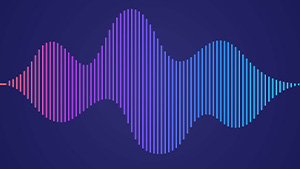 Sound wave gradient from pink through purple to turquoise on a navy background