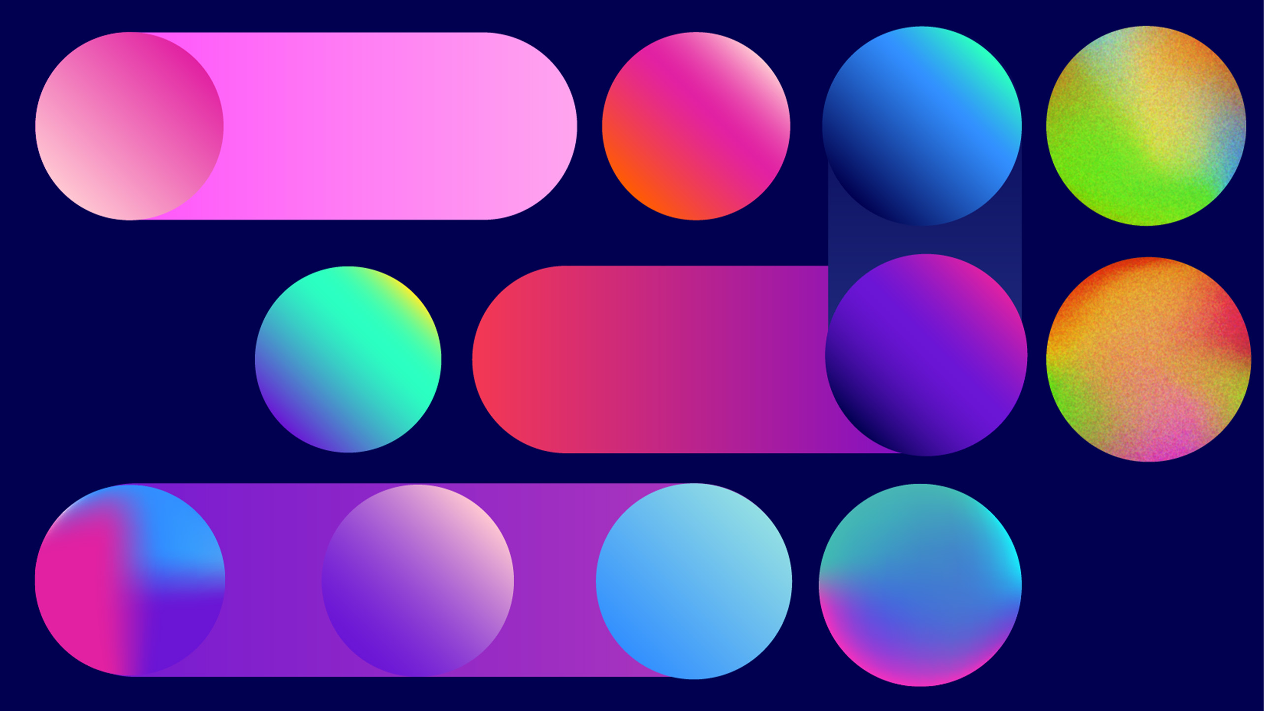 Multicoloured spheres on a navy background