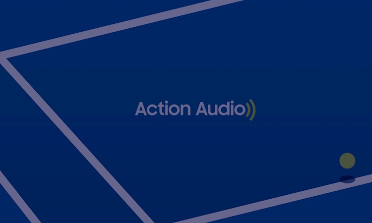 Tennis court markings with "Action Audio" text