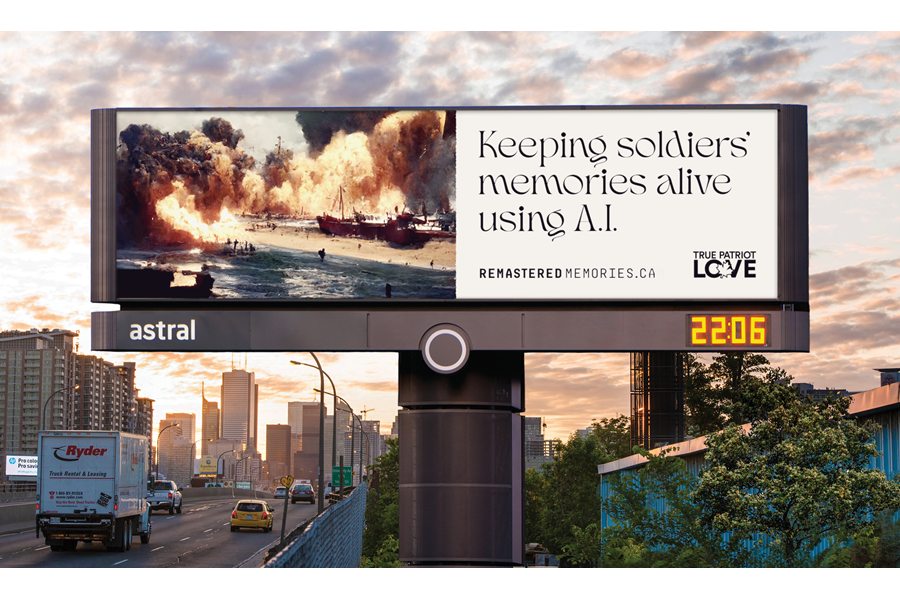 AI generated image of war experience from a letter on a billboard in Canada