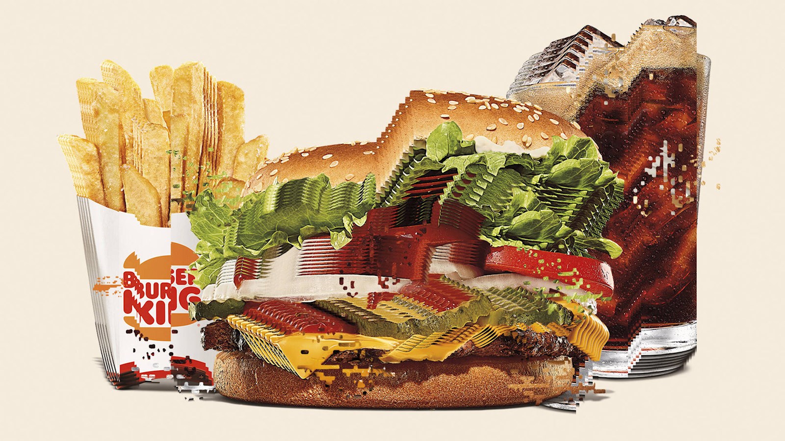 Glitched image of a Burger King meal