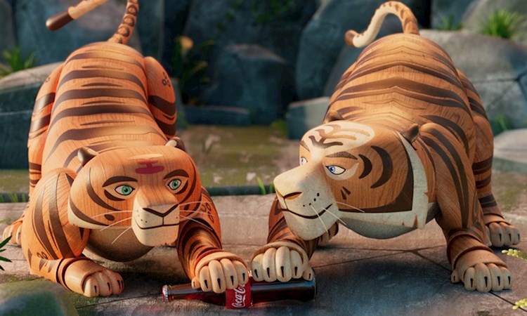 Animated tigers and coca cola bottle 
