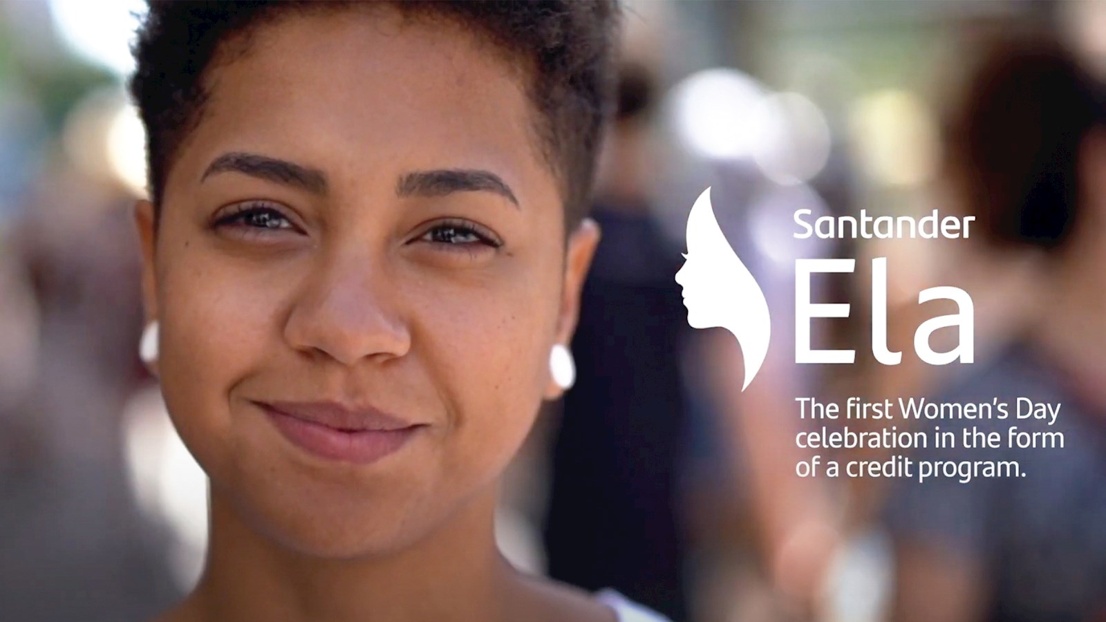 Image of a woman and Santander's Ela logo