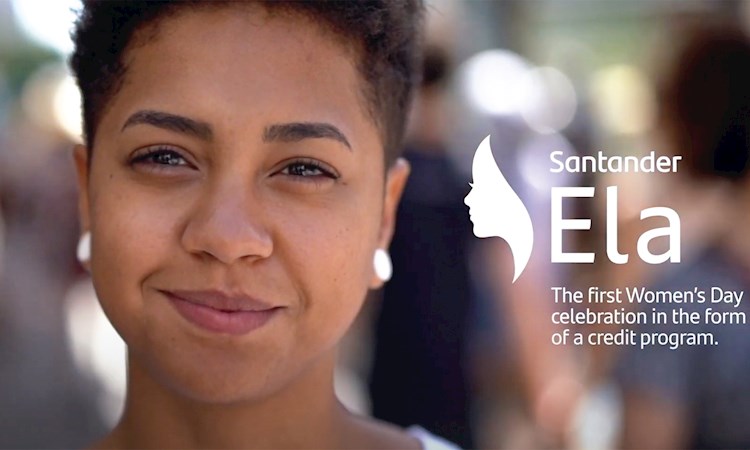 Image of a woman and Santander's Ela logo