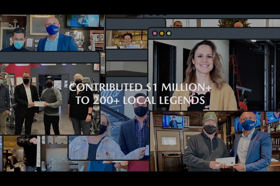 Montage of small business owners being presented financial support by Mazda with the words 'Contributed $1m to 200+ local legends' across the image