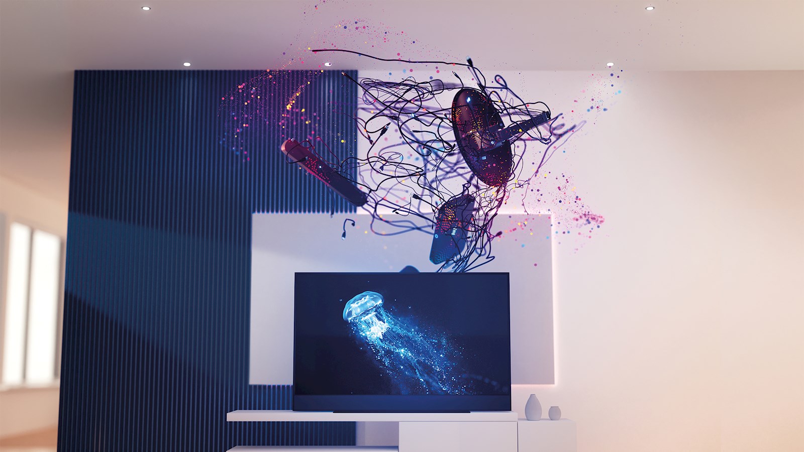 Image of sky glass TV and jellyfish