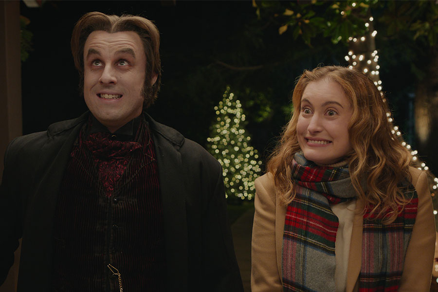 A woman and her vampire boyfriend on the doorstep to meet her parents at Christmas