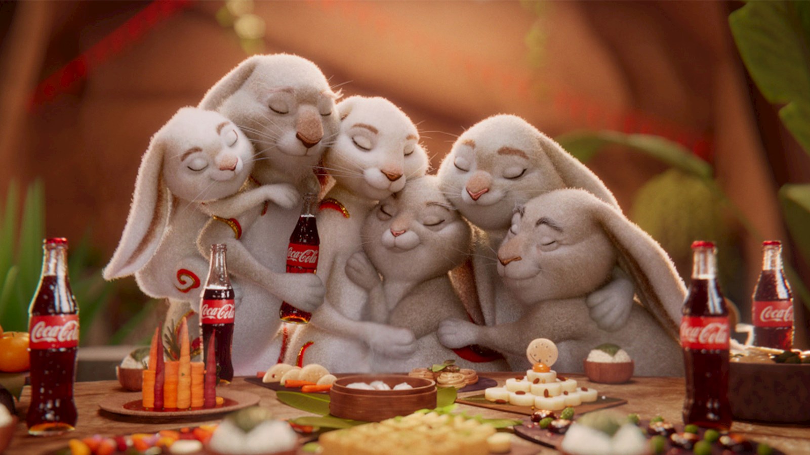 Animated rabbits with Coca Colas 