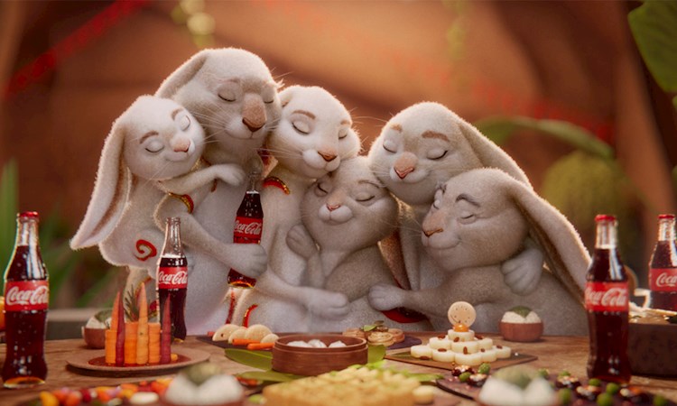 Animated rabbits with Coca Colas 