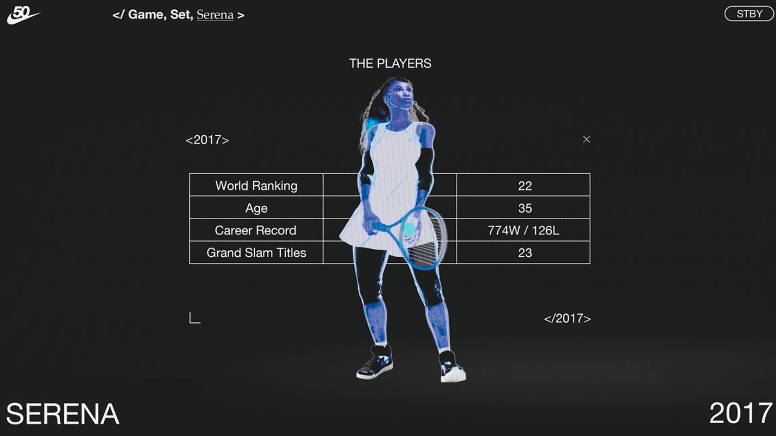Computer-generated version of Serena Williams on a black background