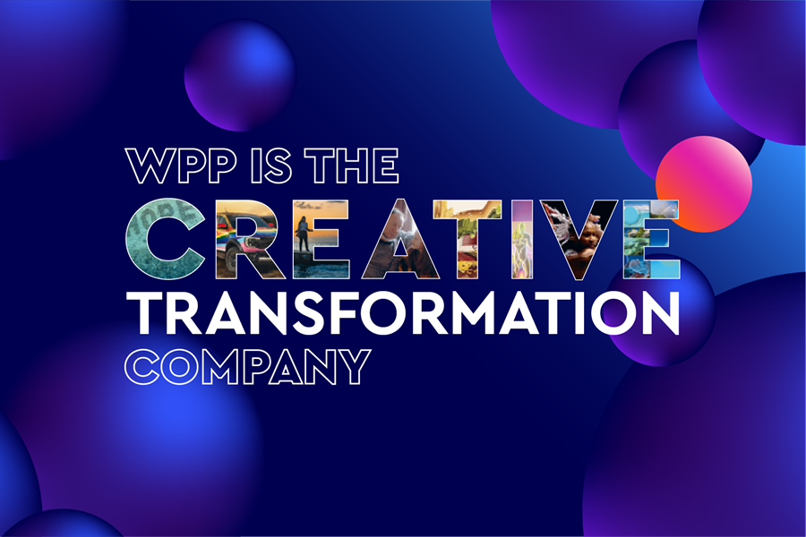 Blue background with "WPP is the creative transformation company" text