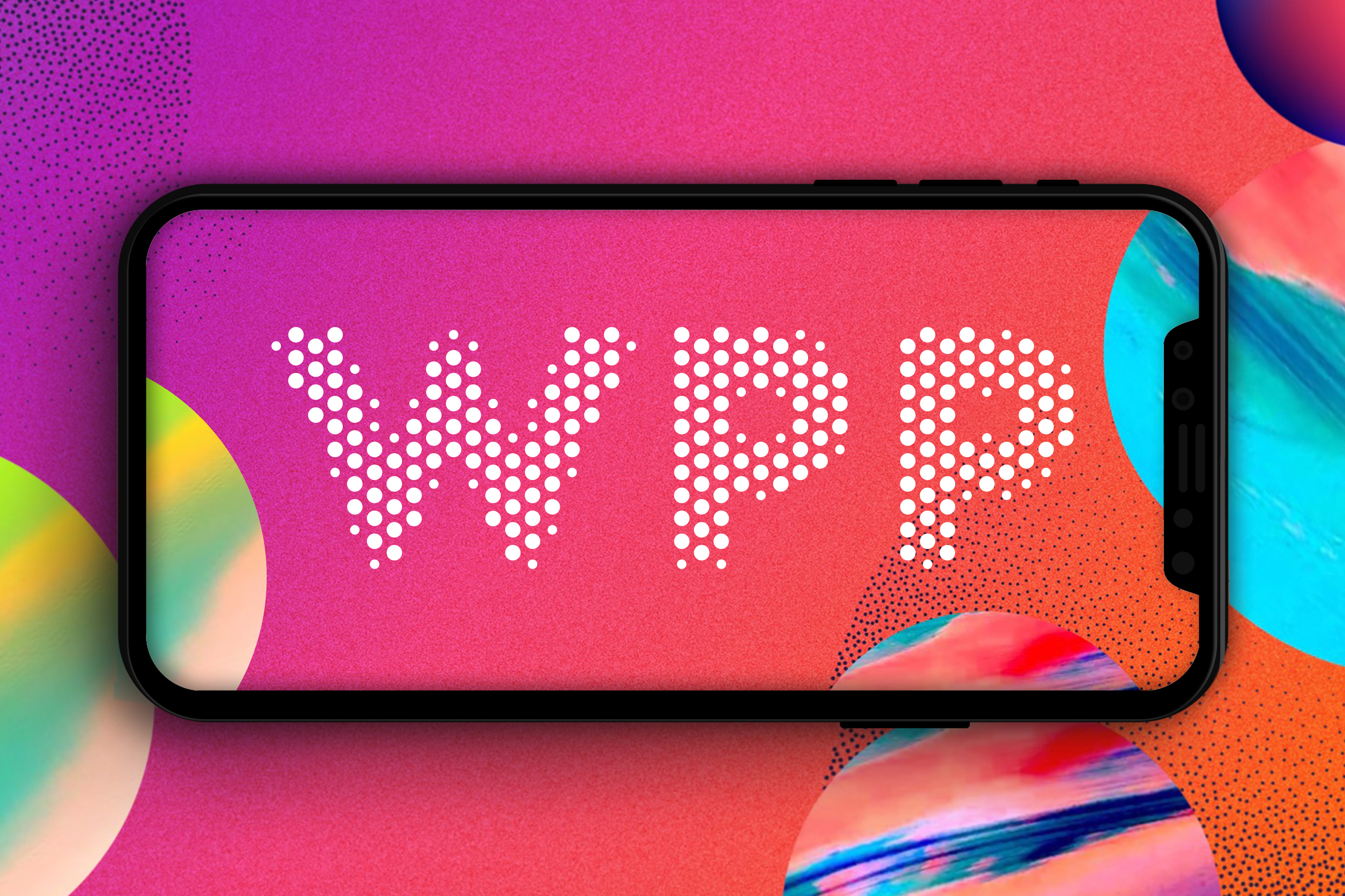 Pink background with obs, with WPP logo on phone screen