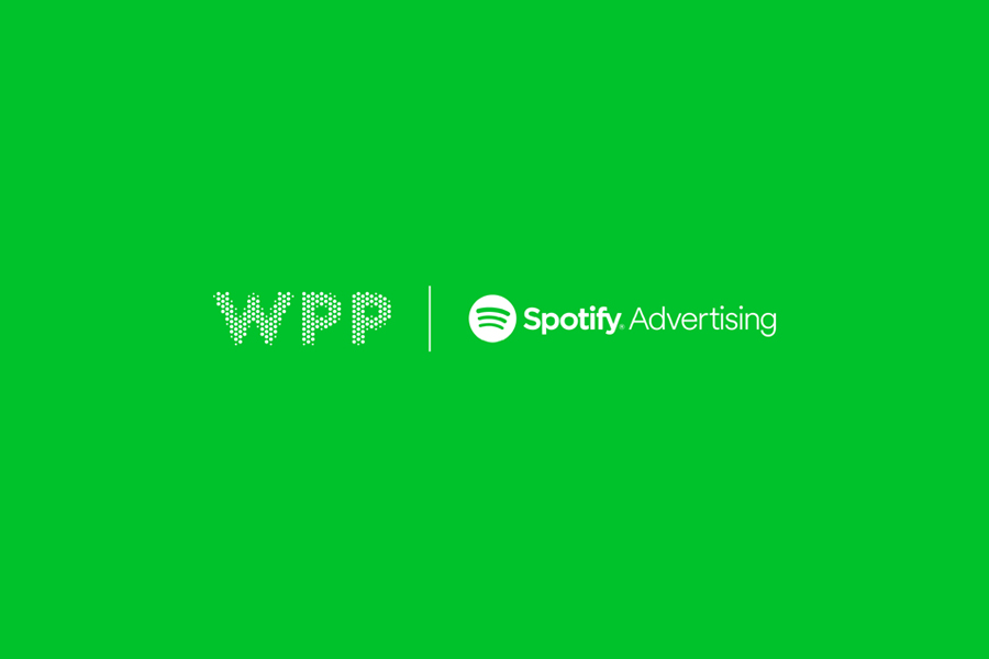 WPP and Spotify Advertising logos next to each other on a green background