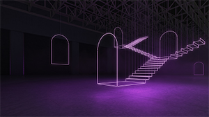 Stairs and doorways in light representing the metaverse