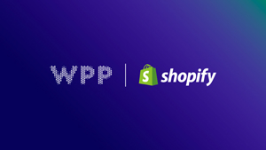 WPP and Shopify logo lock up on purple background