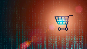 Shopping cart icon on a data background