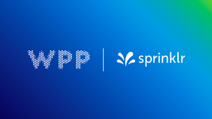 WPP logo next to Sprinklr logo on blue gradient background