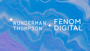 Wunderman Thompson and Fenom Digital logos side by side on a blue background