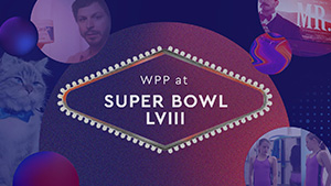 Copy in lights reading WPP at Super Bowl LVIII