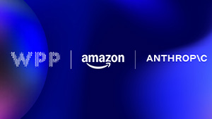 WPP, Amazon and Anthropic logos on a blue background