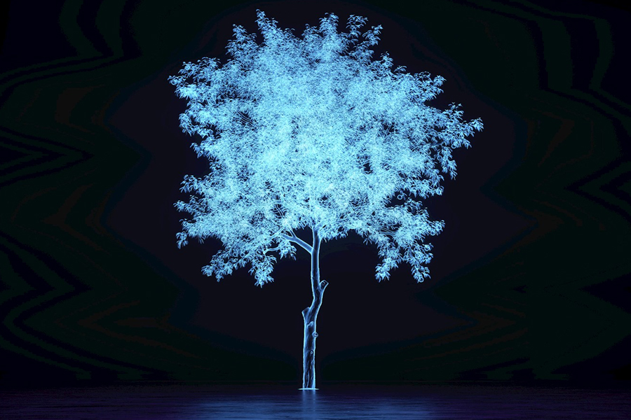 Graphic of tree on a black background