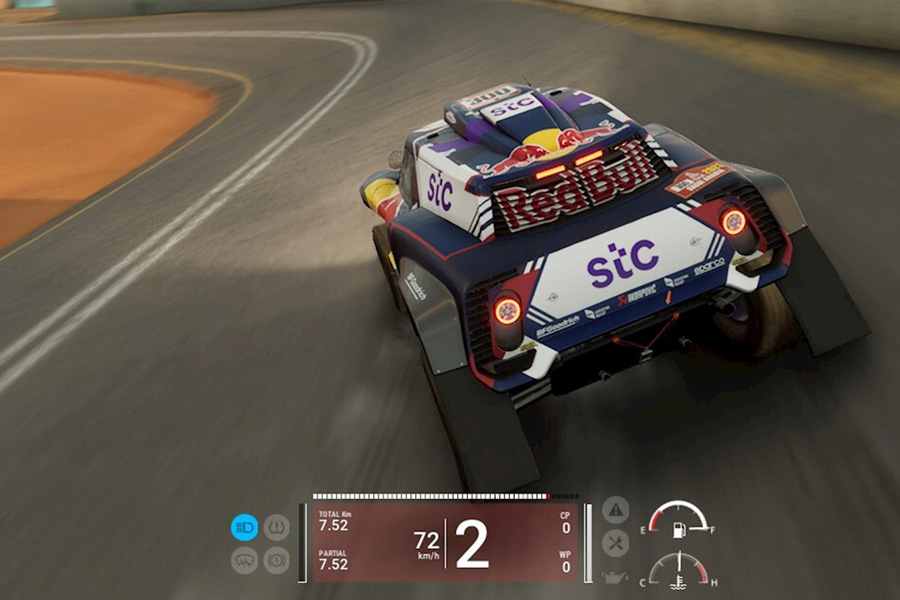 Screenshot of video game with Red Bull car
