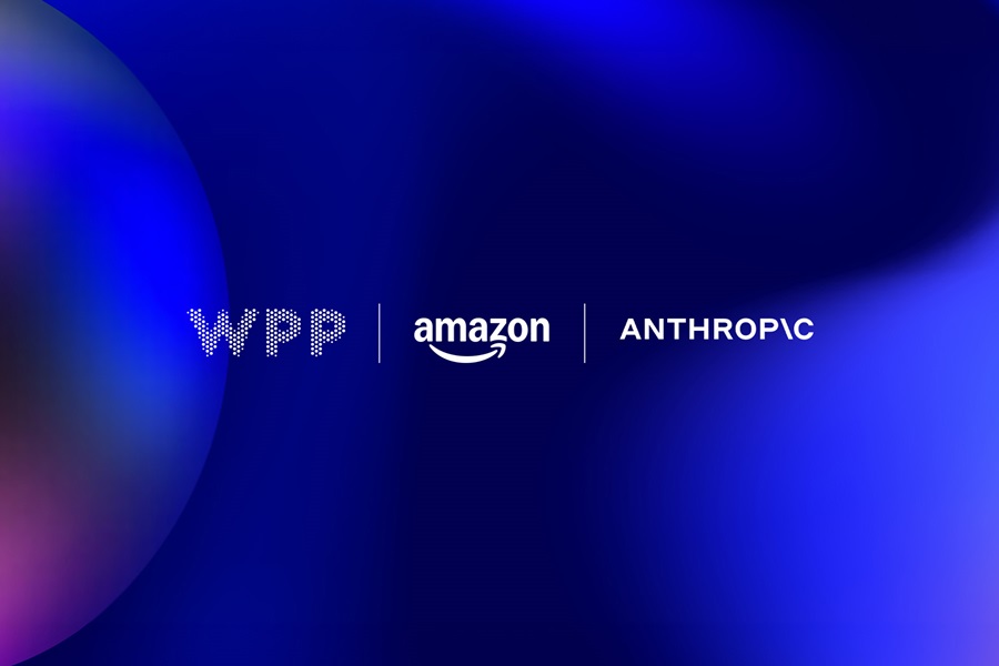 WPP, Amazon and Anthropic logos on a blue background