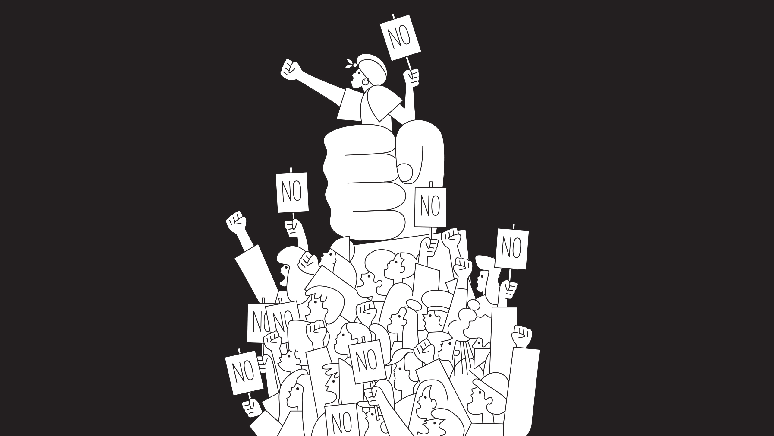 Black and while illustration of activists  