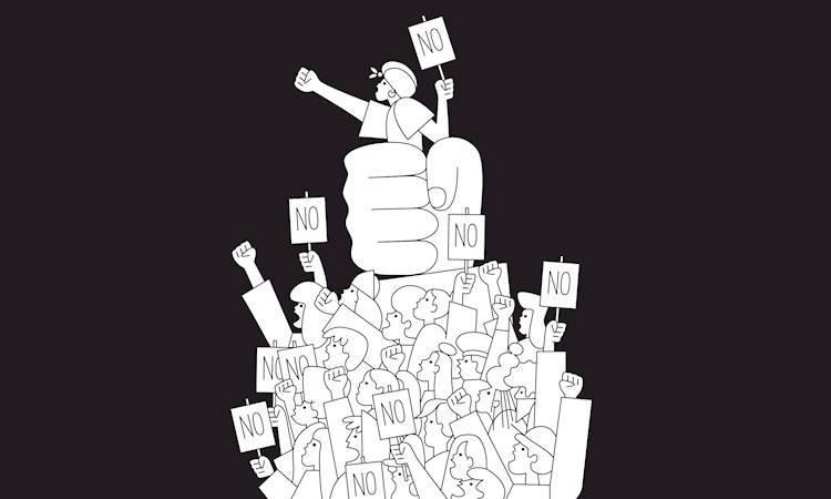 Black and while illustration of activists  