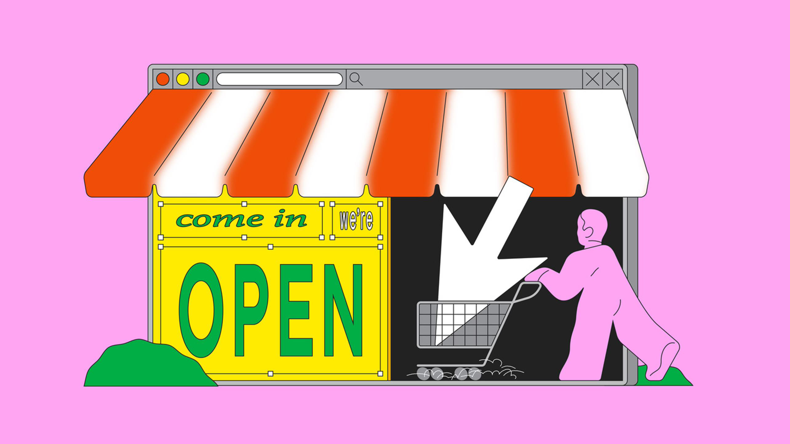 Shop on pink background