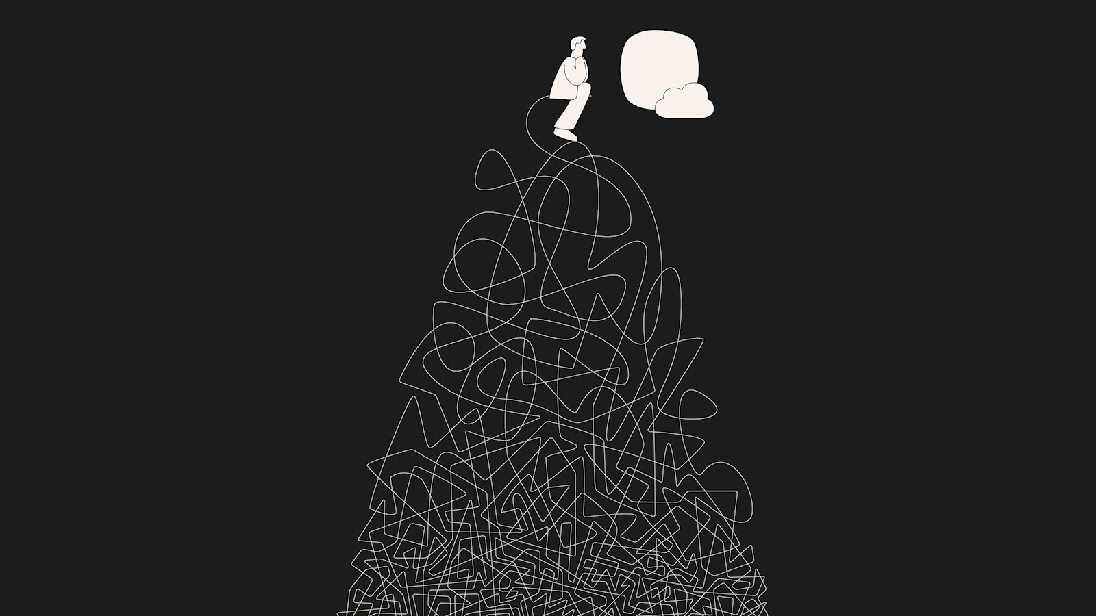 Illustration of a man thinking on black background  