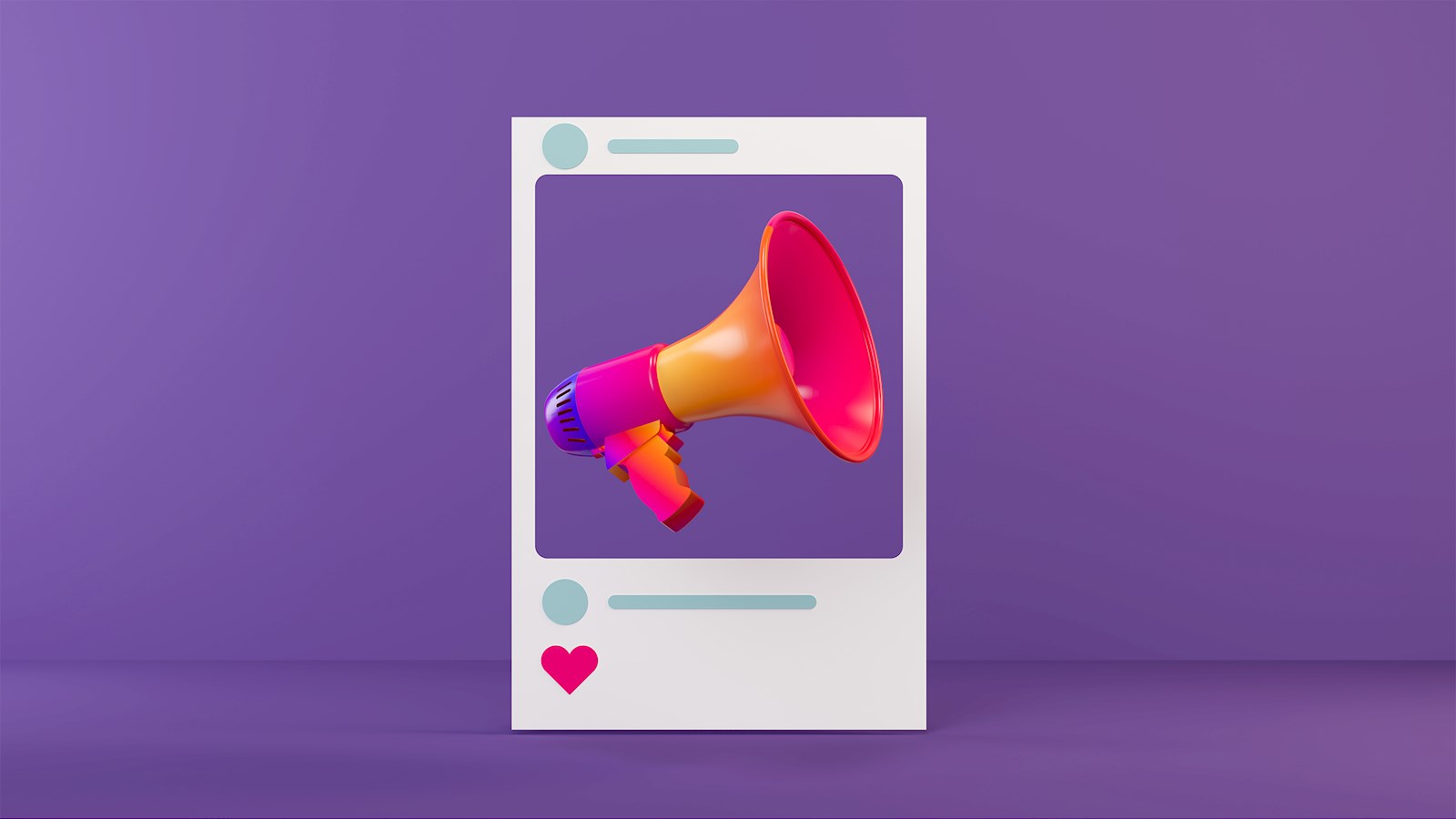 Megaphone Social Media Concept on purple background 