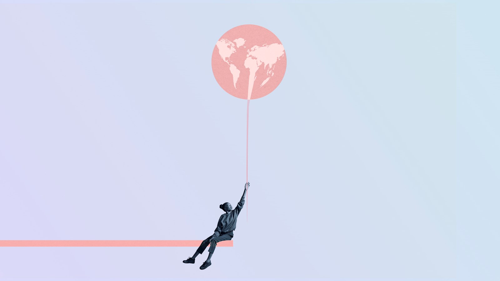 Woman holding Earth as a balloon