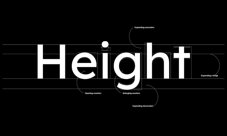 The word Height on black background highlighting how typography can be inclusive