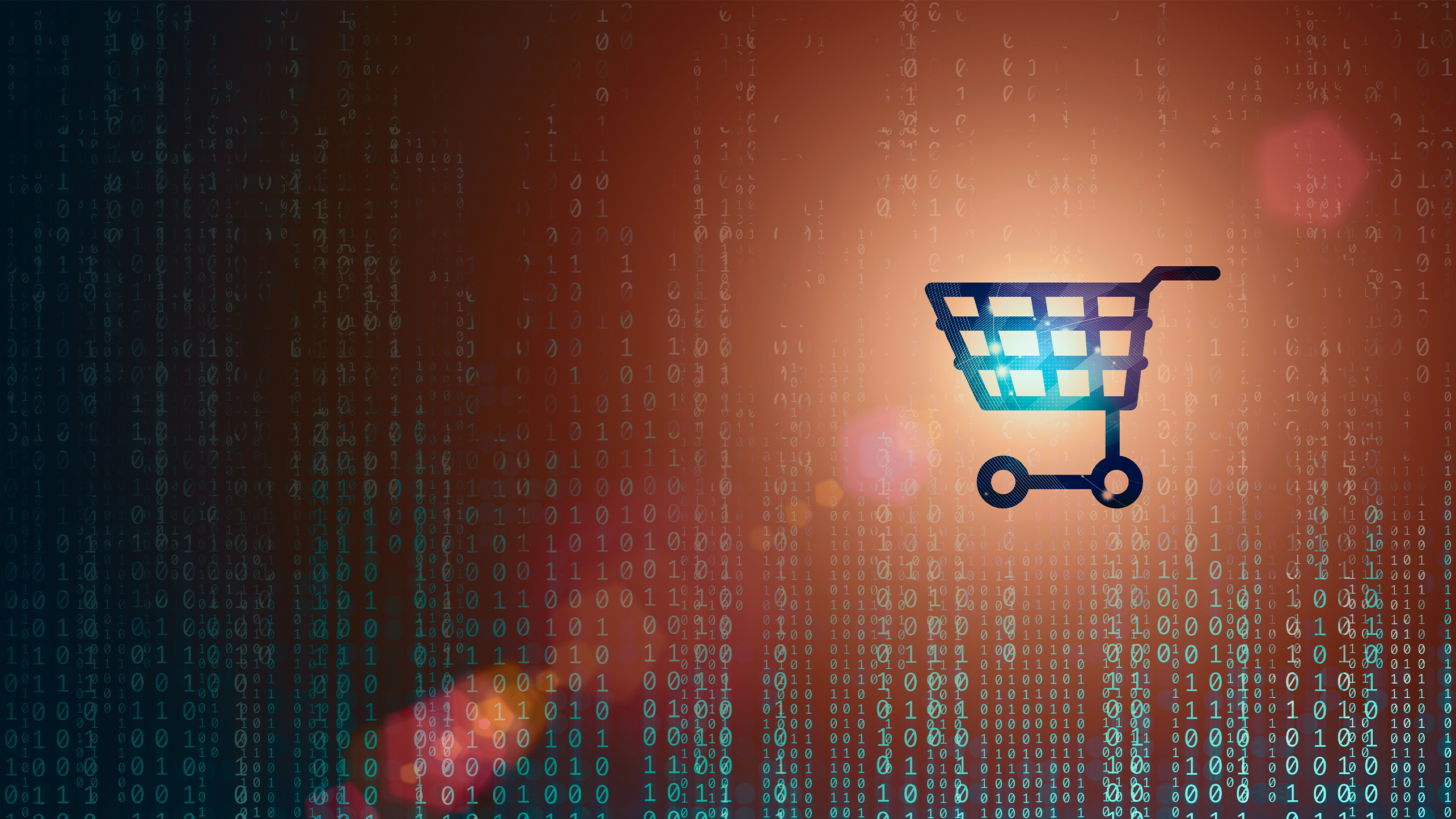 Icon of shopping trolley on background of code