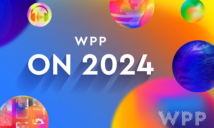 Colourful background with orbs and copy that reads WPP on 2024