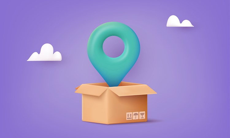 Vector Illustration of Cardboard delivery box with location pin