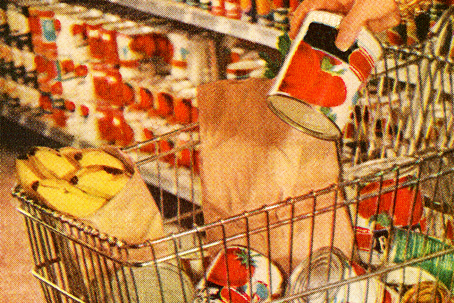 Shopping Cart Filled with Groceries
