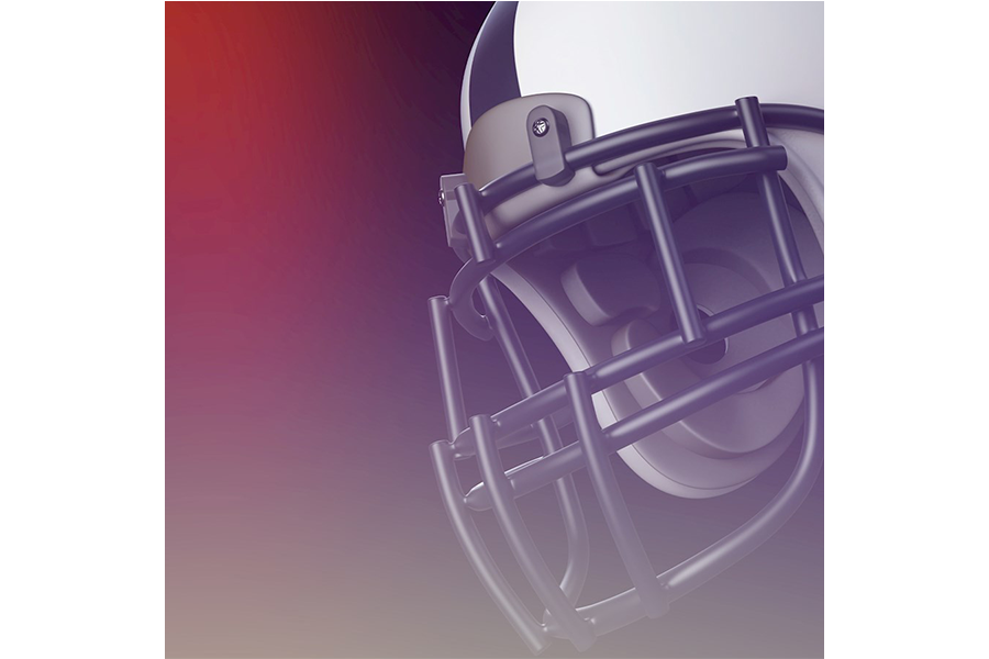 American football helmet on a dark red and purple gradient background