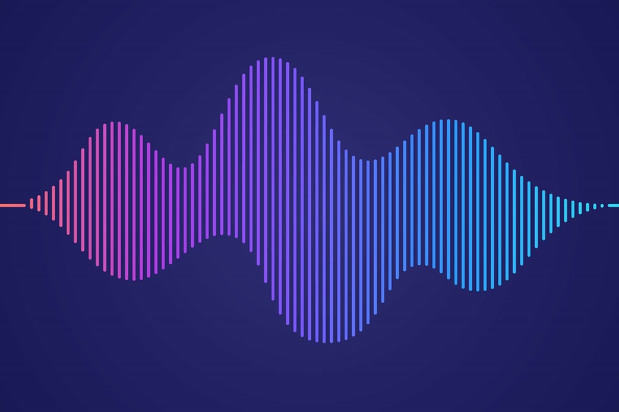 Sound wave graphic with a pink to turquoise gradient