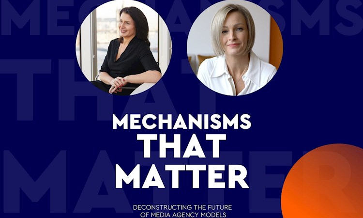 Headshots of Jane Geraghty and Anna Hickey on a blue and purple split background with the text 'Mechanisms that Matter: Decoding the future of agency models"