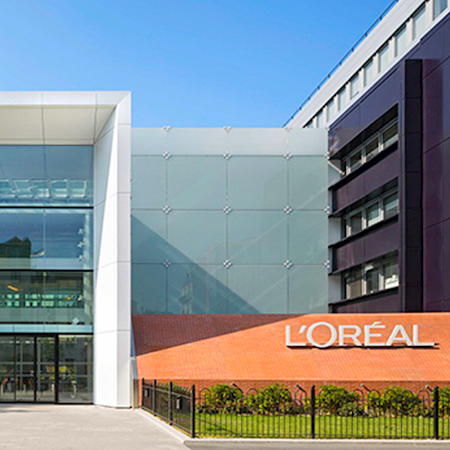 Building with L'Oreal logo on the front