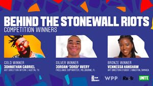 Three headshots of WPP and The One Club's Behind The Stonewall Riots competition winners