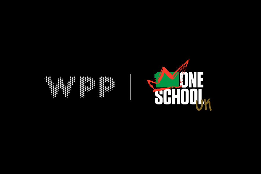 WPP and One School for Creativity UK logos on a black background