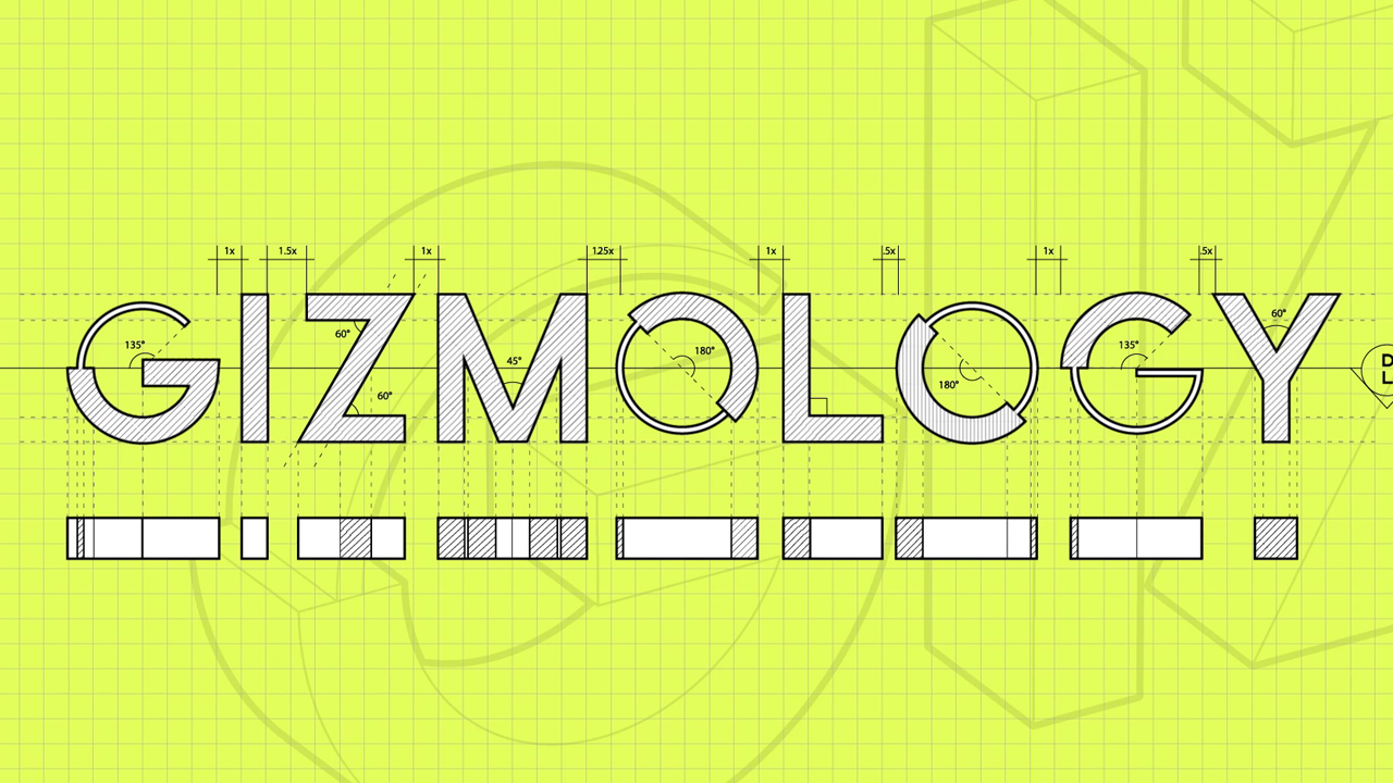 Gizmology logo over yellow background texture