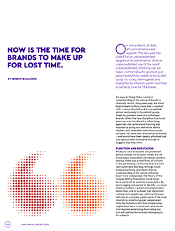 Page of publication with title NOW IS THE TIME FOR  BRANDS TO MAKE UP  FOR LOST TIME. 