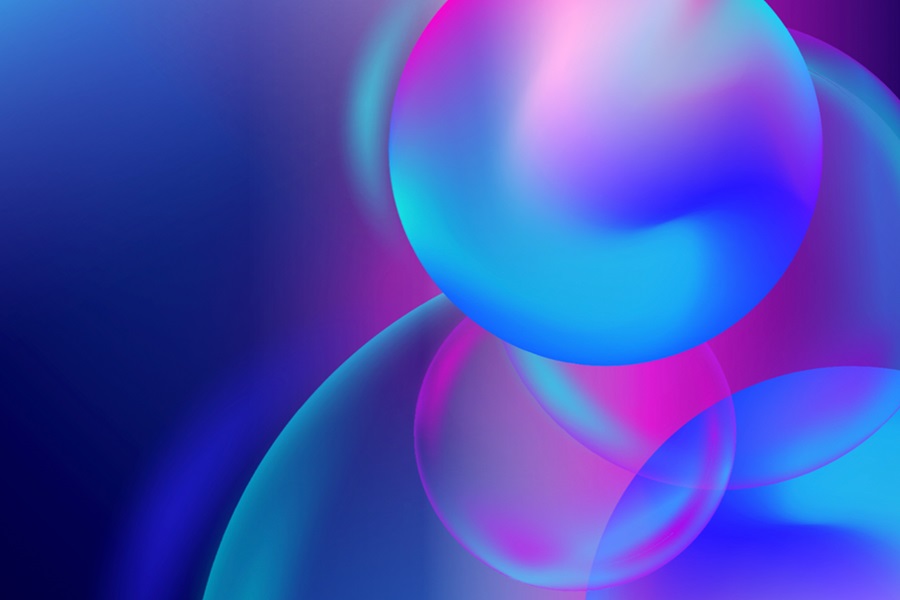 Turquoise spheres on a pink, blue and purple background