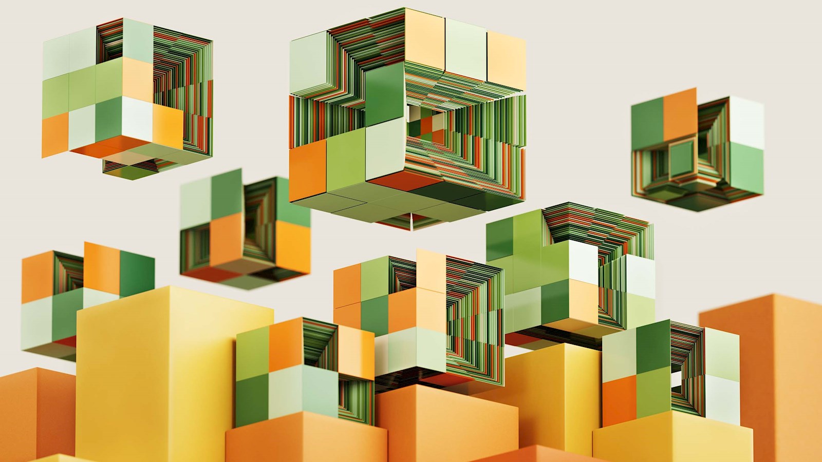 Abstract orange, yellow and green building blocks